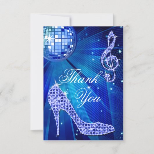 Blue Disco Ball Sparkle Heels Dank je Bedankkaart (Voorkant)