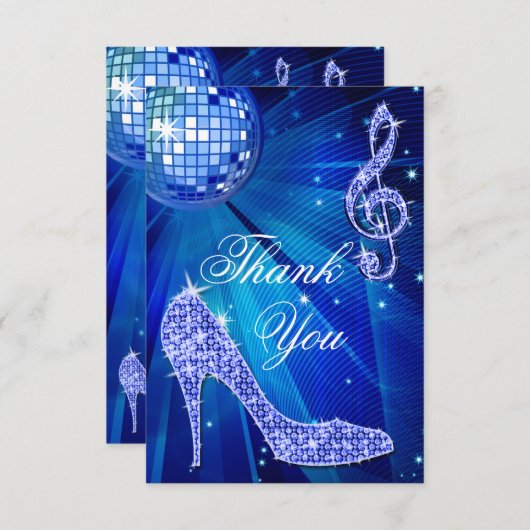 Blue Disco Ball Sparkle Heels Dank je Bedankkaart (Voorkant / Achterkant)