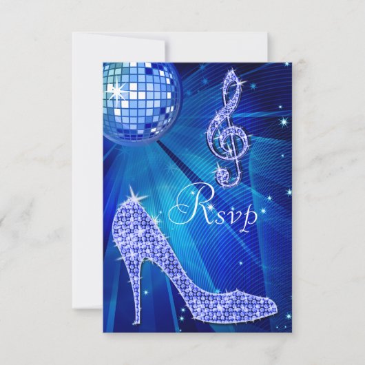Blue Disco Ball Sparkle Heels RSVP Kaartje (Voorkant)