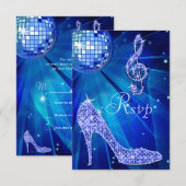 Blue Disco Ball Sparkle Heels RSVP Kaartje (Voorkant / Achterkant)