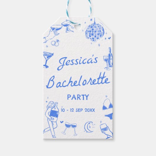 Blue Disco Cocktail Bachelorette Party Cadeaulabel (Voorkant)