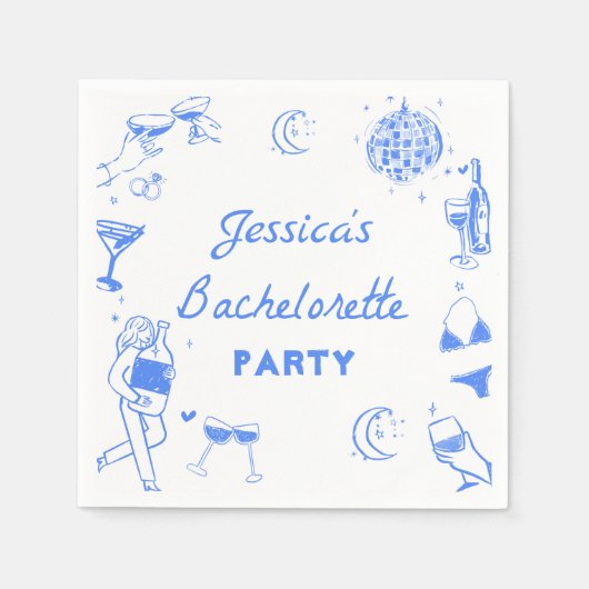 Blue Disco Cocktail Bachelorette Party Servetten (Voorkant)