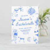 Blue Disco Cocktail Bachelorette Weekend Party Kaart (Staand voorkant)