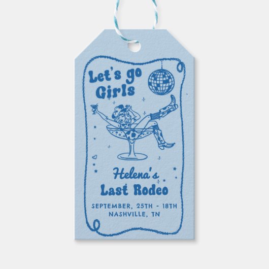 Blue Disco Rodeo Cowgirl Bachelorette Weekend Cadeaulabel (Voorkant)