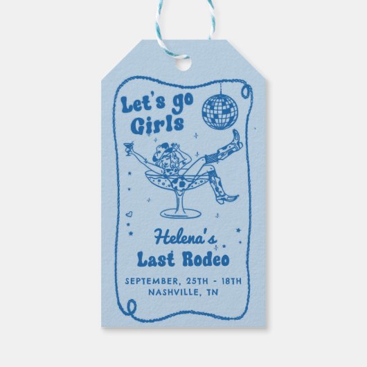 Blue Disco Rodeo Cowgirl Bachelorette Weekend Cadeaulabel (Achterkant)