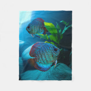 Blue Discus Fish Aquarium Fish Tank Art Fleece Deken
