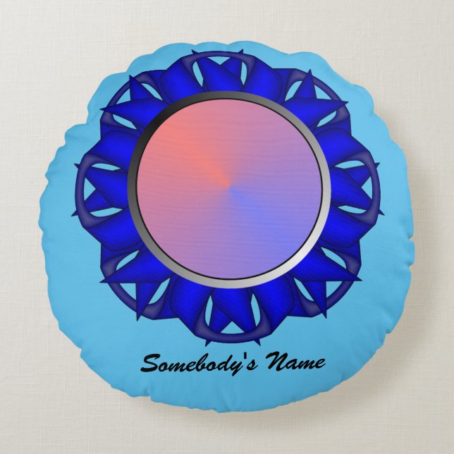 Blue Disk Ribbon van Kenneth Yoncich Rond Kussen (Voorkant)