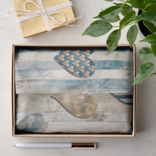 Blue Distressed Heart Decoupage Tissuepapier (Geschenk)