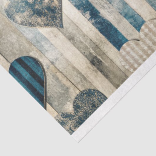 Blue Distressed Heart Decoupage Tissuepapier (Detail)