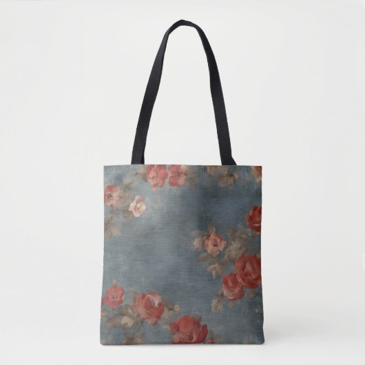 Blue Distressed Print met oude Rozen Tote Bag (Voorkant)