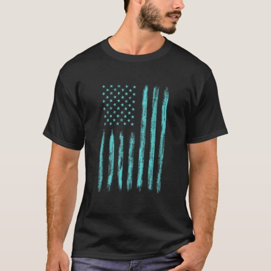 Blue Distressed US American Flag Patriotic For Men T-shirt (Voorkant)