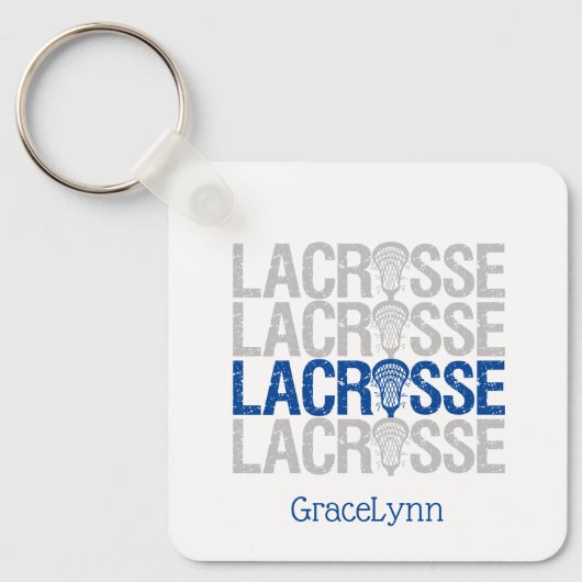 Blue Distsed Lacrosse Word Sleutelhanger (Voorkant)