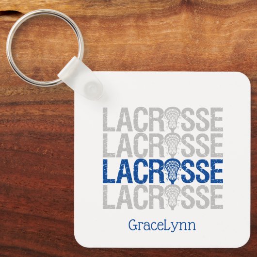 Blue Distsed Lacrosse Word Sleutelhanger (Voorkant)
