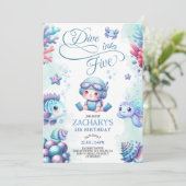 Blue Dive into Five Under the Sea 5th Birthday  Kaart (Staand voorkant)