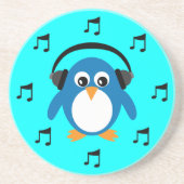 Blue DJ Penguin, headphones en muzikale notities Zandsteen Onderzetter (Voorkant)