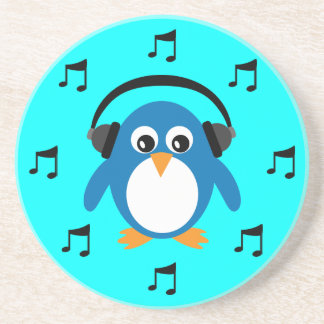 Blue DJ Penguin, headphones en muzikale notities Zandsteen Onderzetter