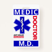 Blue Doctor Print Custom Name Volunteer Employee Badge (Voorkant)