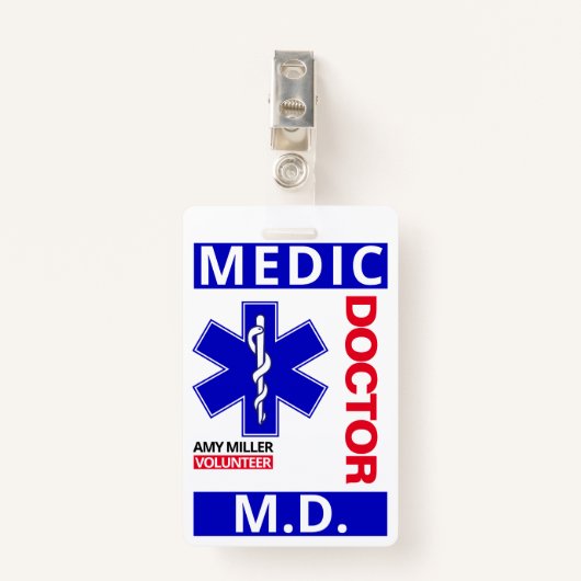 Blue Doctor Print Custom Name Volunteer Employee Badge (Voorkant met clip)
