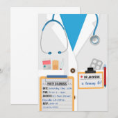 Blue Doctor Scrubs Birthday Party Invitation Kaart (Voorkant / Achterkant)