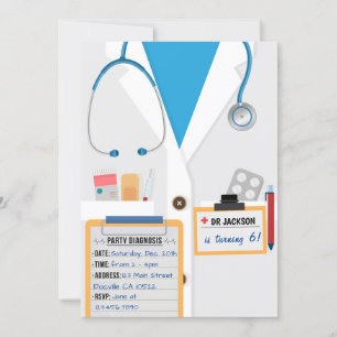 Blue Doctor Scrubs Birthday Party Invitation Kaart