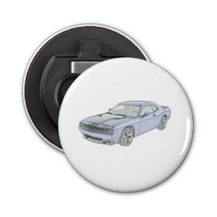 Blue Dodge Challenger Pencil Style Rendering Button Flesopener