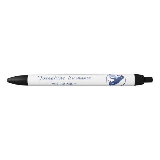 Blue Dog and Cat Logo Custom Dierenarts Vet Tech Zwarte Inkt Pen (Voorkant)