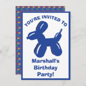 Blue Dog Balloon Dier Jongens Verjaardagsfeest Kaart (Voorkant / Achterkant)