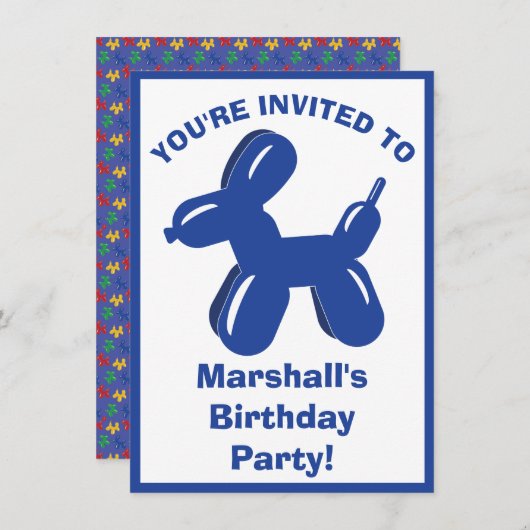 Blue Dog Balloon Dier Jongens Verjaardagsfeest Kaart (Voorkant / Achterkant)