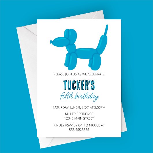 Blue Dog Balloon Dier Verjaardagsfeest Kaart