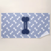 Blue Dog Bone en Botten Patroon met aangepaste naa Strandlaken (Voorkant)
