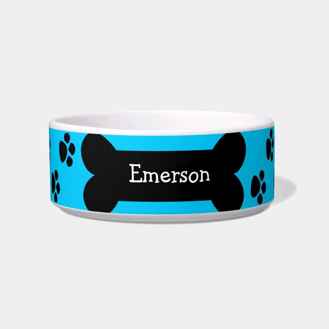 Blue Dog Bowl met poten en bot Voerbakje (Voorkant)
