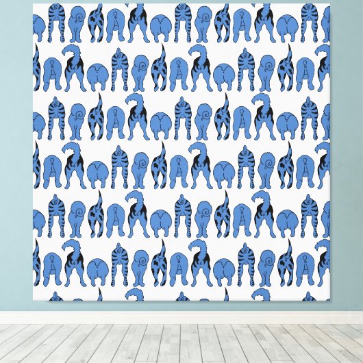 Blue Dog Butts Pattern Canvas Afdruk (Insitu (Houten vloer))