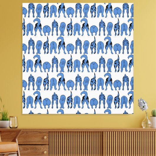 Blue Dog Butts Pattern Canvas Afdruk (Insitu (Woonkamer))