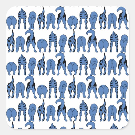 Blue Dog Butts Pattern Vierkante Sticker (Voorkant)