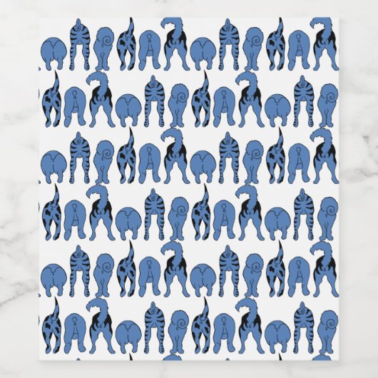 Blue Dog Butts Pattern Wijn Etiket (Enkel label)