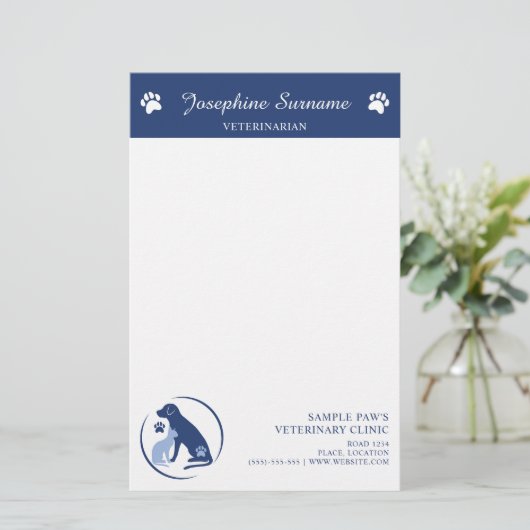 Blue Dog & Cat Logo Veterinary Clinic Aangepaste L Briefpapier (Staand voorkant)