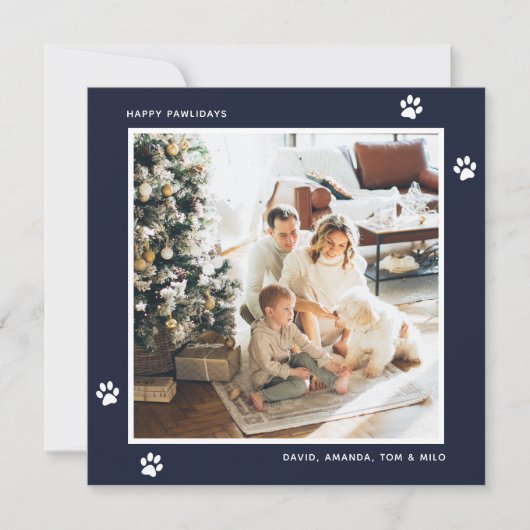 Blue Dog Cat Owner Paw Foto Happy Pawholidays Kaar Feestdagenkaart (Voorkant)