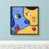 Blue Dog en Sinaasappel Cat-Togetherness Canvas Afdruk (Insitu (Houten vloer))
