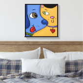 Blue Dog en Sinaasappel Cat-Togetherness Canvas Afdruk (Insitu (Slaapkamer))