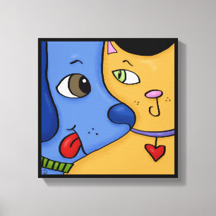 Blue Dog en Sinaasappel Cat-Togetherness Canvas Afdruk