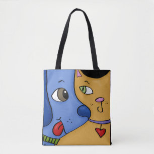 Blue Dog en Sinaasappel Cat-Togetherness Tote Bag