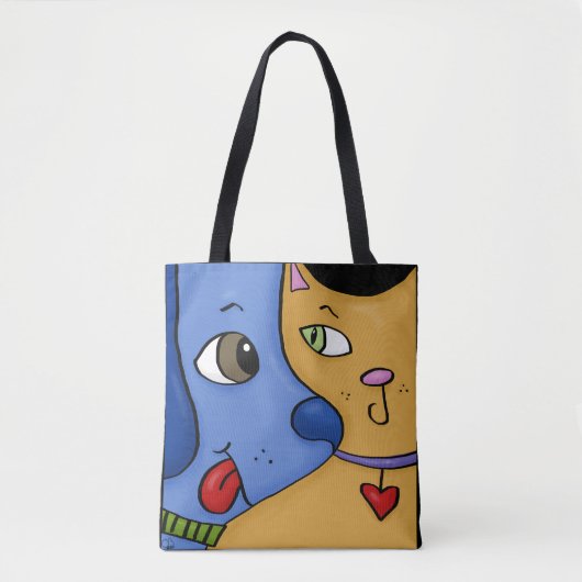 Blue Dog en Sinaasappel Cat-Togetherness Tote Bag (Voorkant)