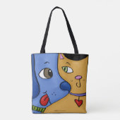Blue Dog en Sinaasappel Cat-Togetherness Tote Bag (Achterkant)