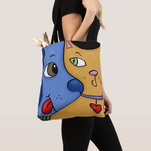 Blue Dog en Sinaasappel Cat-Togetherness Tote Bag (Dichtbij)