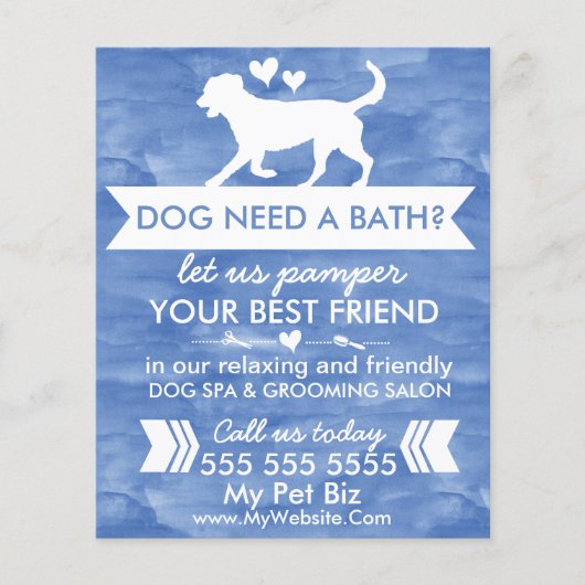 Blue Dog Grooming Flyer Waterverf (Voorkant)
