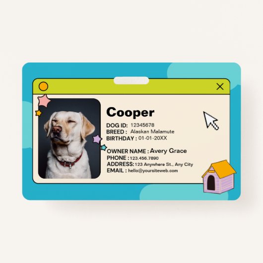 Blue Dog ID Kaart met foto Badge (Achterkant)