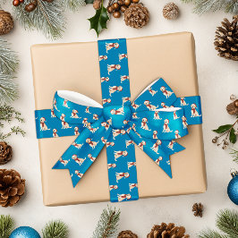 Blue Dog Illustratie Vrolijk Kerstfeest Satijnen Lint