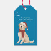 Blue Dog Illustration Santa Hat Christmas Gift Lab Cadeaulabel (Achterkant)