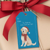 Blue Dog Illustration Santa Hat Christmas Gift Lab Cadeaulabel