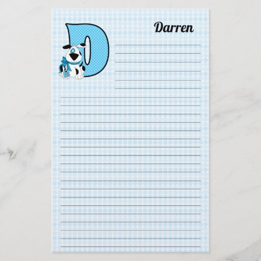 Blue Dog Mongrammed Letter D Lined Briefpapier (Voorkant)